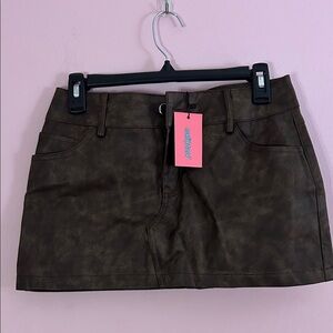 Edikted Brown Leather Mini Skirt